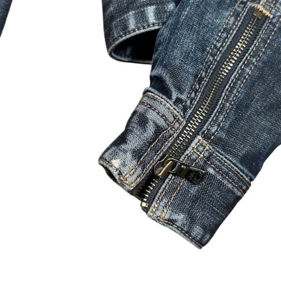 John Varvatos Distressed Blue Denim slim ZipperJacket Small - Picture 6 of 8
